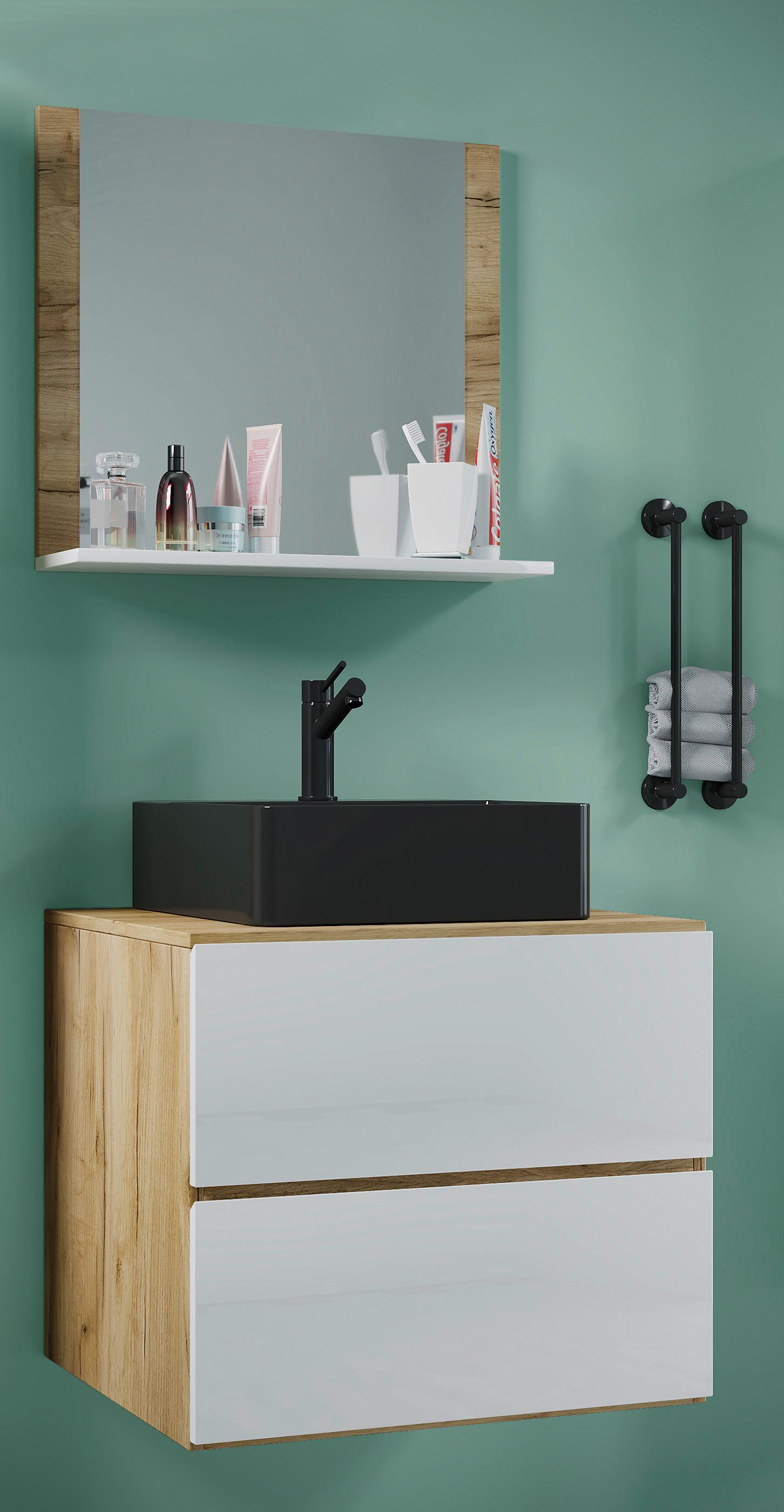 Badezimmer Lendas Bl M - Honigeiche/Schwarz, MODERN, Glas/Keramik (61cm) - MID.YOU