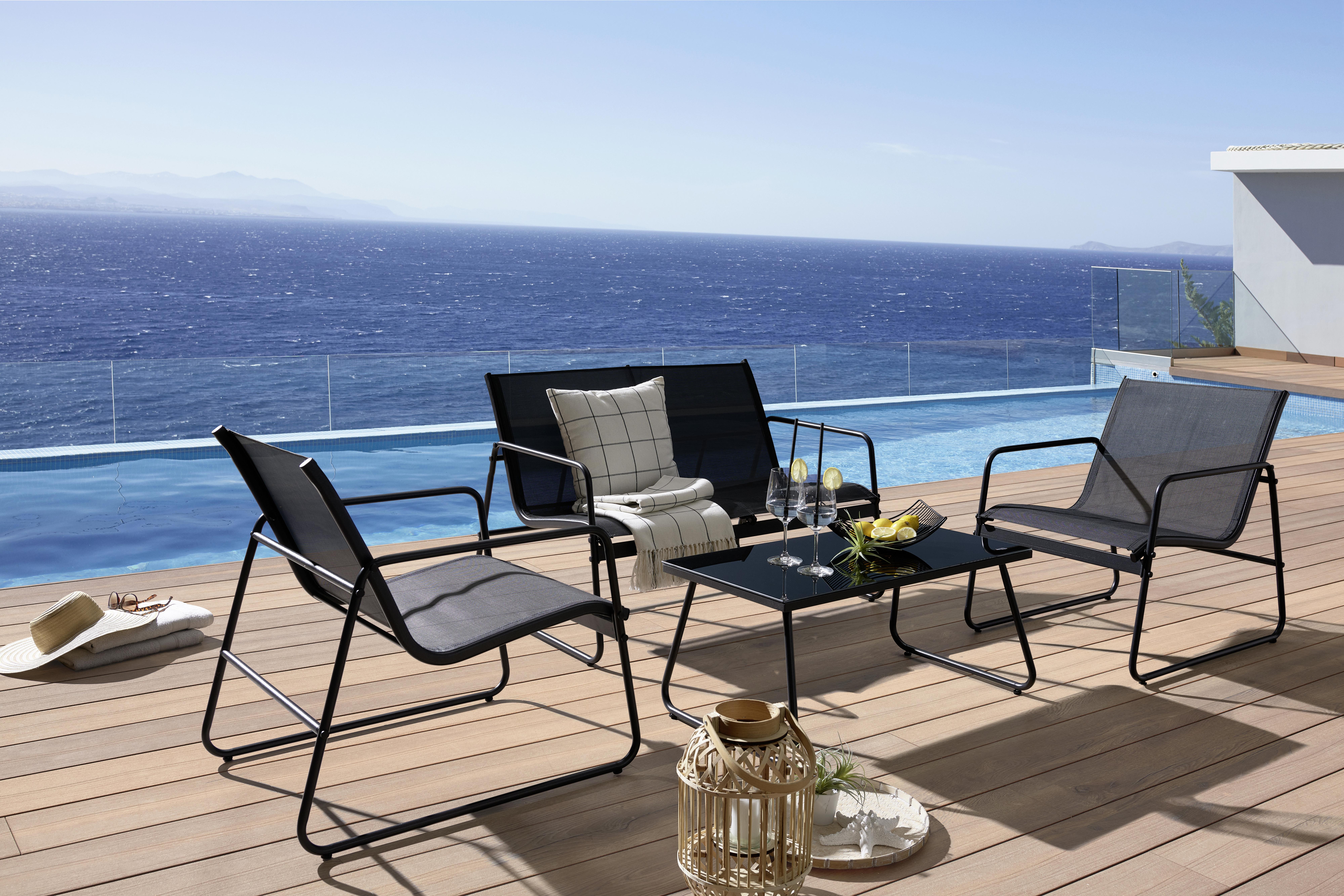 Lounge-garnitúra Malta - Fekete, modern, Üveg/Fém (59/75/76/112/75/76/85/37/45cm) - Luca Bessoni