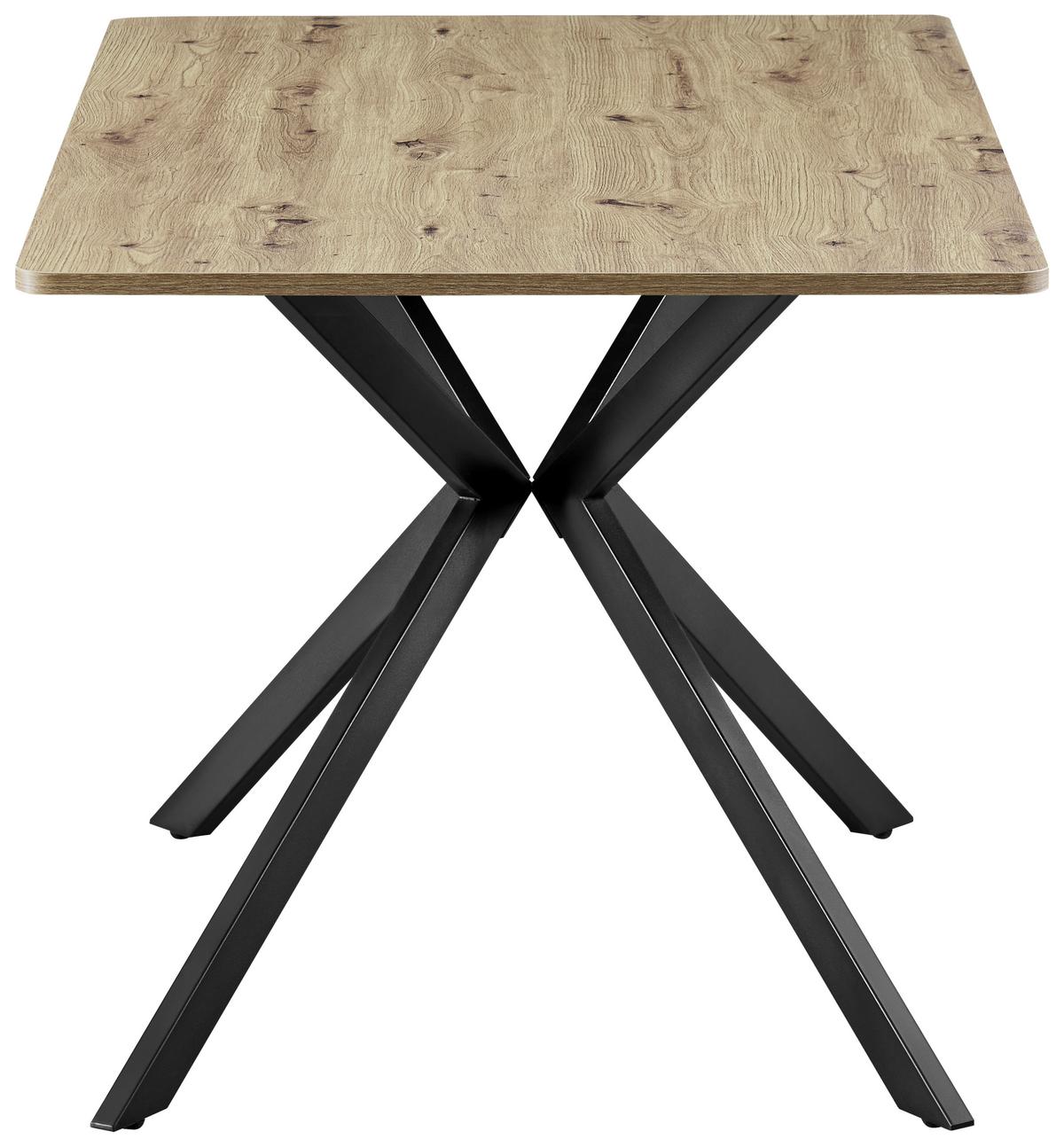 Esstisch Nils 140 Eiche Artisan Dekor, B: 140cm - Eichefarben/Schwarz, Trend, Holzwerkstoff/Metall (140/80/76cm)