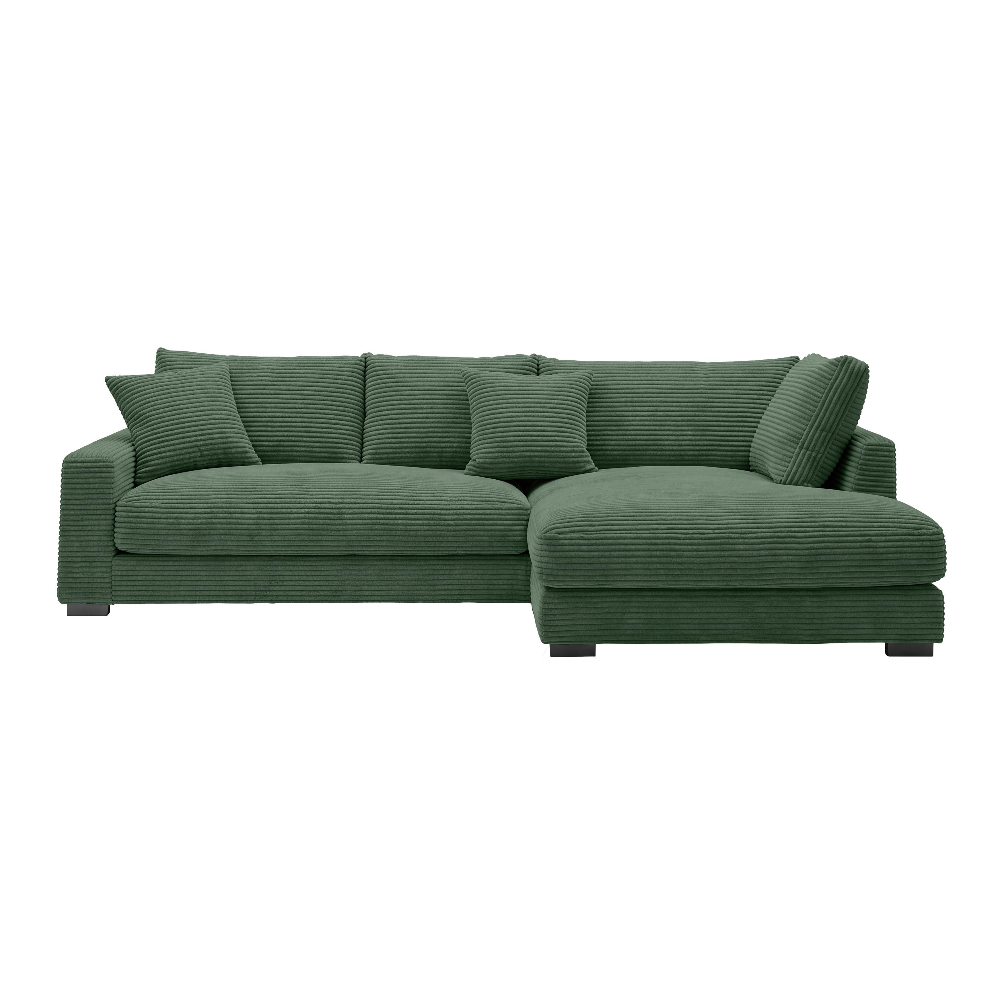 Rohová sedačka PEDRO, pravá, tmavě zelený manšestr - černá/tmavě zelená, Moderní, textil/plast (300/190cm) - Mömax
