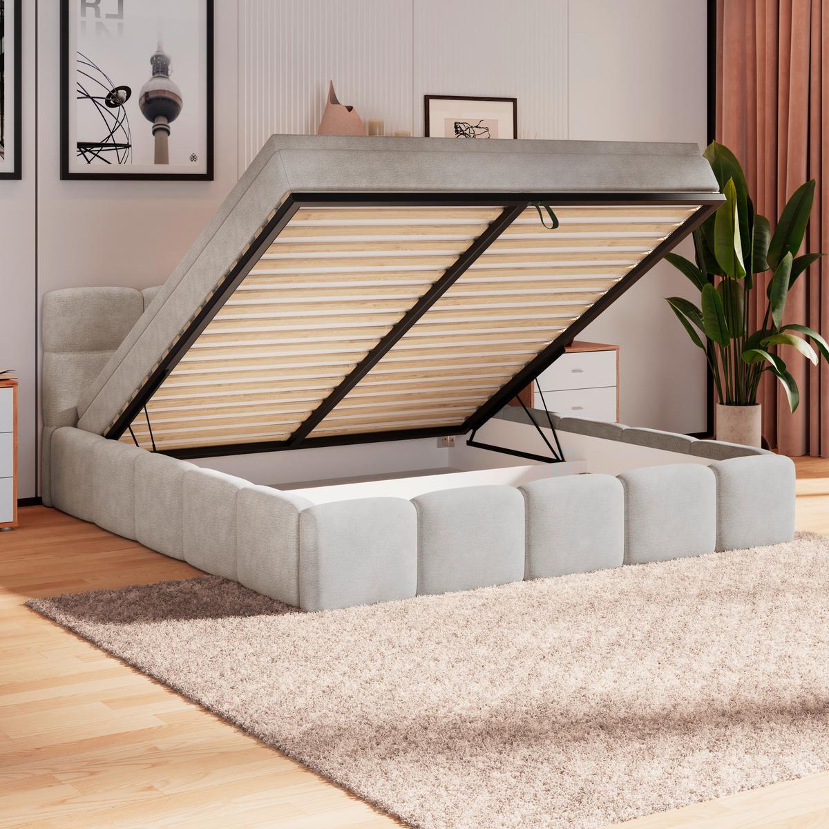 Polsterbett Noe Cremefarben 180x200 cm - Creme/Schwarz, Trend, Textil/Metall (180/200cm)