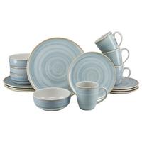 Kombiservice Steinzeug 16 tlg. Creme/Azurblau - Azurblau/Creme, Basics, Keramik - Creatable