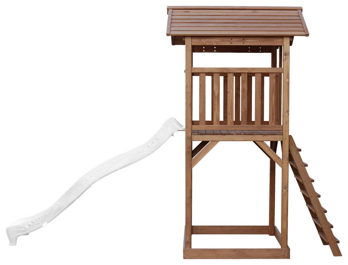 Spielturm A025.120.90 - Braun/Weiß, KONVENTIONELL, Holz/Kunststoff (111,2/241,9/349cm) - Ambia Garden