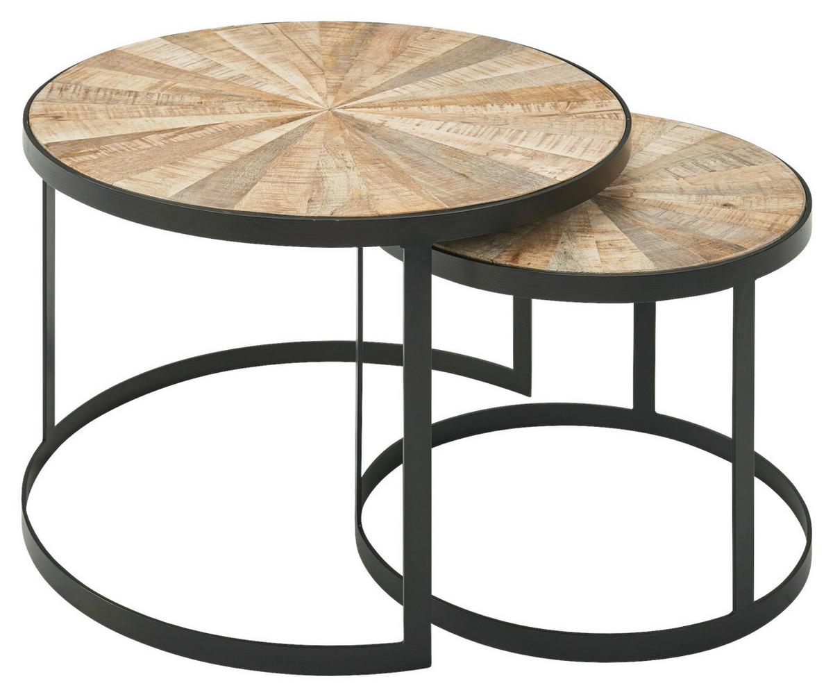 Couchtisch Rund Mangoholz Massiv 2--Teilig. Wohnling Braun - Hellbraun/Schwarz, MODERN, Holz/Metall (60/60/40cm) - MID.YOU