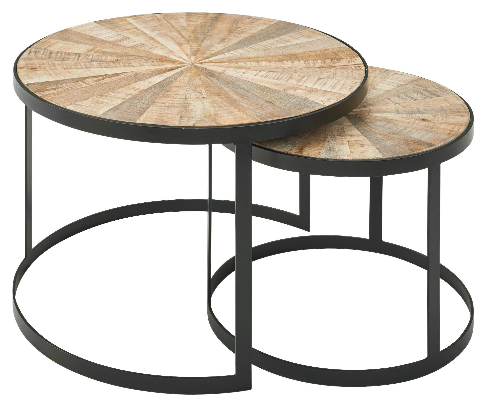 Couchtisch Rund Mangoholz Massiv 2--Teilig. Wohnling Braun