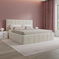 Čalouněná postel KAIA 180x200 cm, béžová - černá/přírodní barvy, Moderní, kov/dřevo (180/200cm) - Bessagi Home