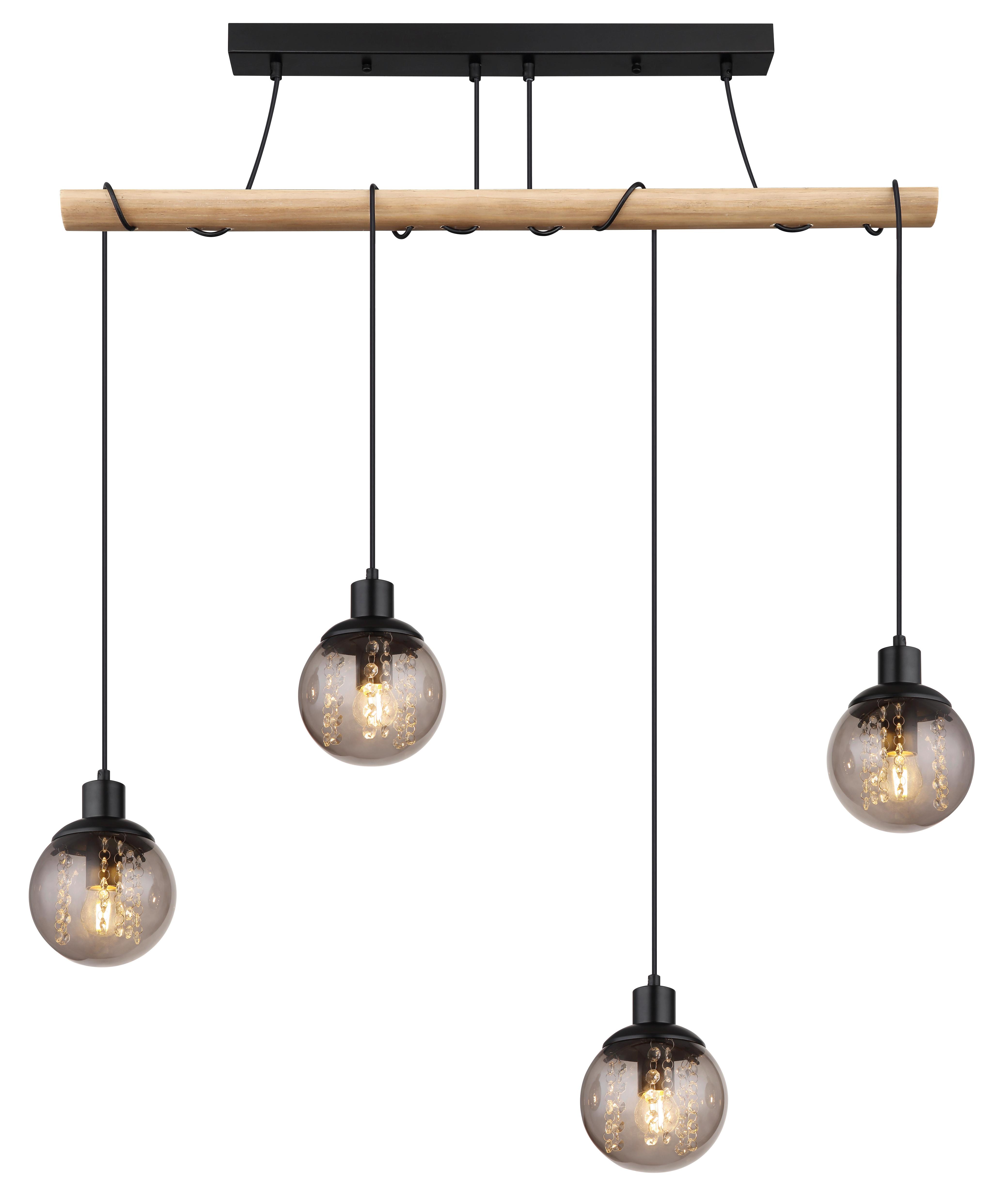Hängeleuchte 15657-4h - Klar/Schwarz, Natur, Glas/Holz (95/15/165cm) - Globo