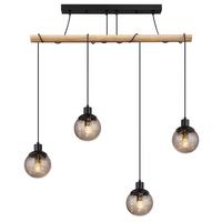 Hängeleuchte 15657-4h - Klar/Schwarz, Natur, Glas/Holz (95/15/165cm) - Globo