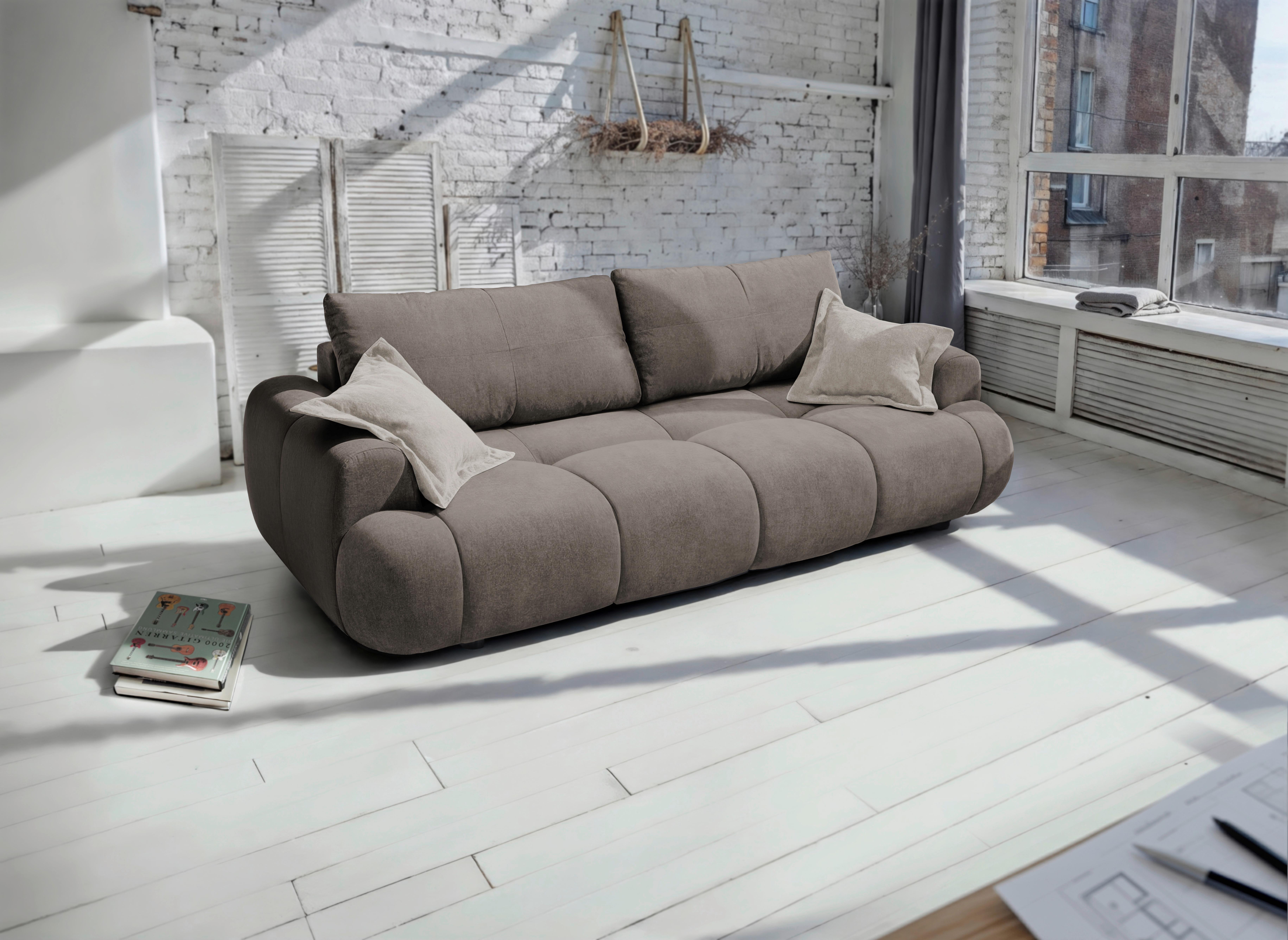 Schlafsofa Alessano Braun, B: 254cm - Beige/Schwarz, MODERN, Holzwerkstoff/Kunststoff (254/69-93/116cm) - MID.YOU