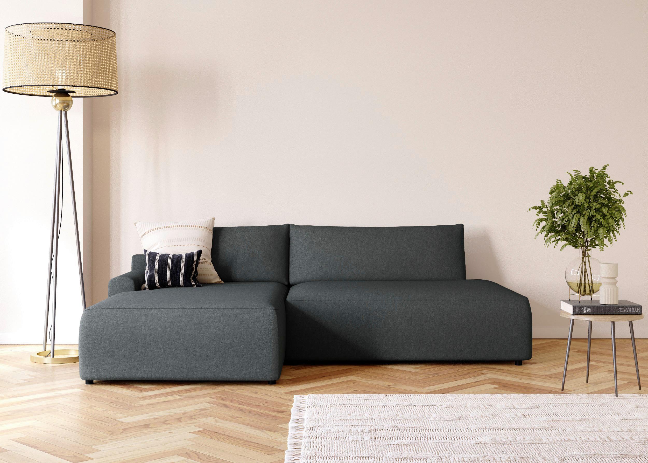 Eckschlafsofa Graphitfarben S: 167x253 cm - Schwarz/Graphitfarben, MODERN, Textil (167/253cm) - Trendmanufaktur