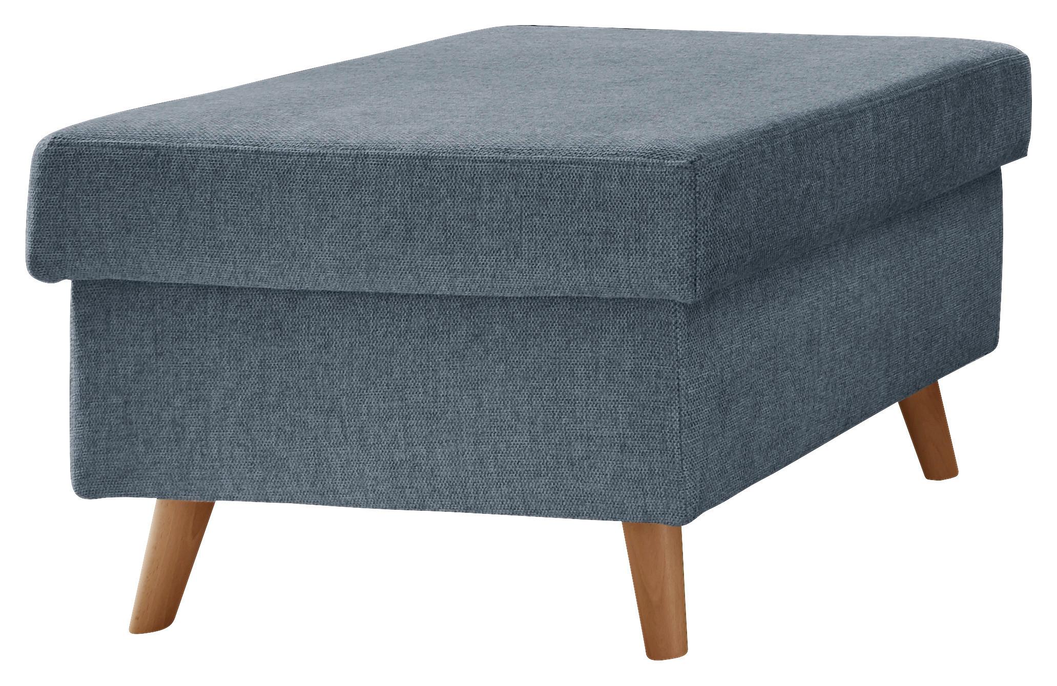 Hocker Valentina Buche Blau Siltz gepolstert H: 43 cm - Blau/Naturfarben, KONVENTIONELL, Textil (61/43/61cm) - P & B