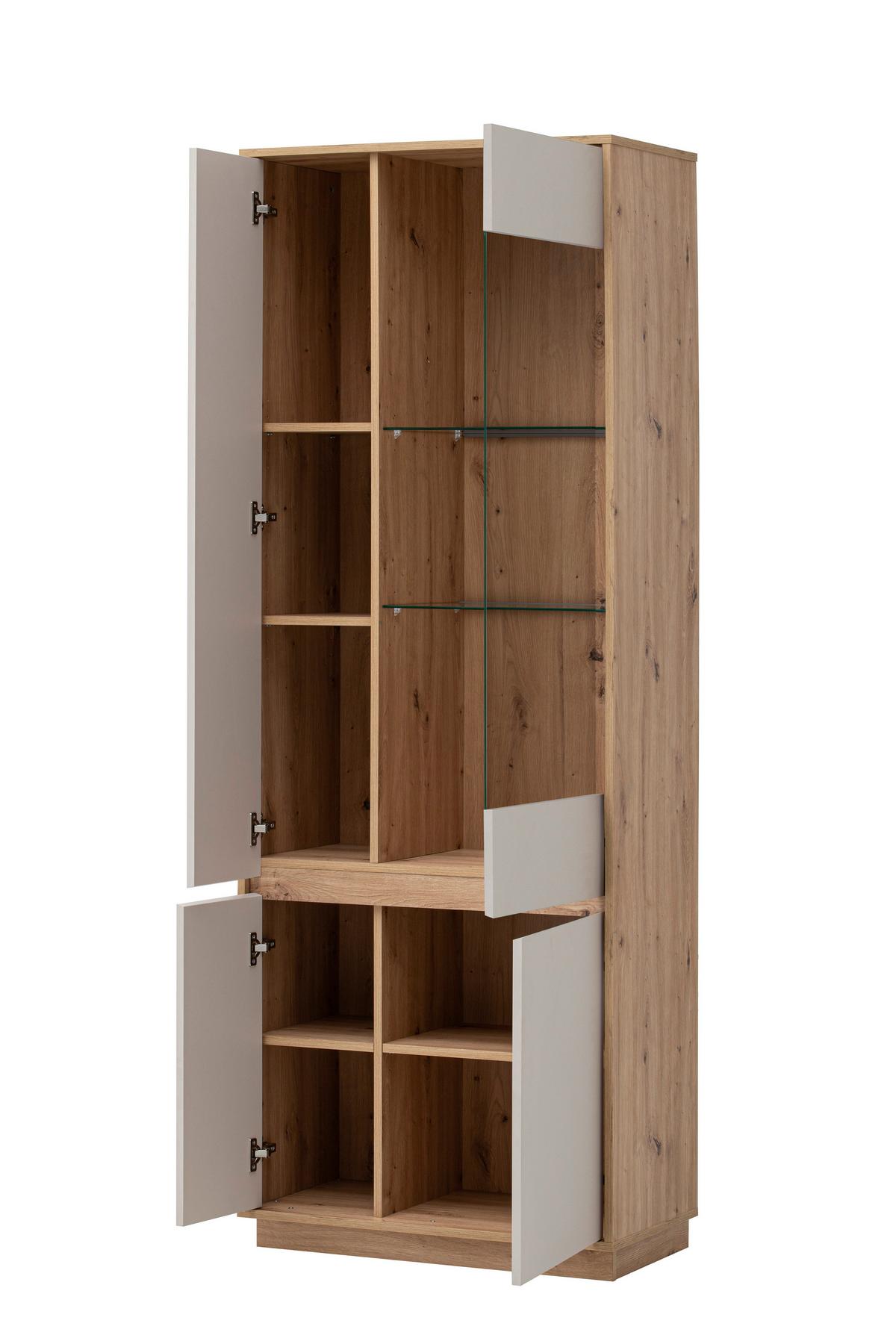 Vitrine Sonora Kaschmir/Eiche B: 75cm - Kaschmir/Eiche Artisan, Design, Glas/Holzwerkstoff (75/205/40cm) - MID.YOU