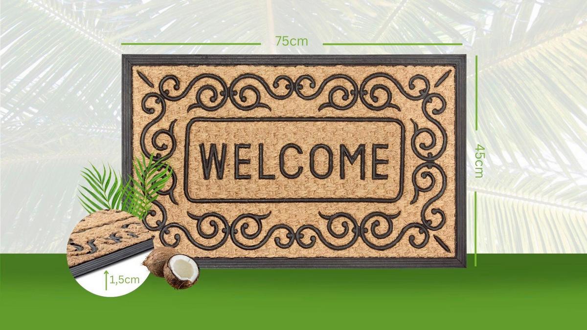 Kokosmatte Mix Mats Floral Border 45x75 - Hellbraun/Schwarz, Basics, Naturmaterialien/Kunststoff (45/75cm) - Hanse Home