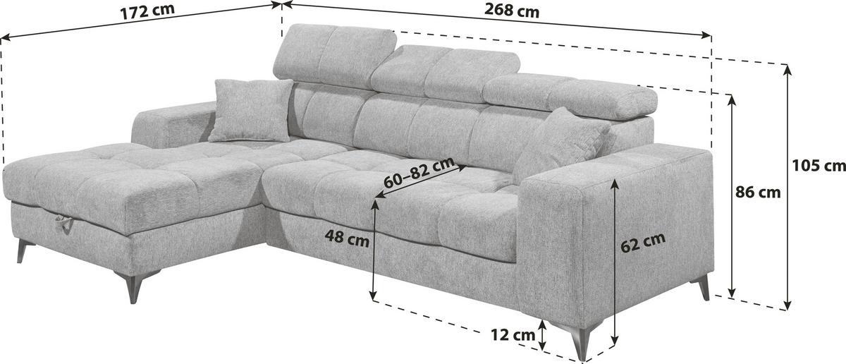 Ecksofa Sydney Graubraun S: 172/268 Cm - Graubraun/Schwarz, KONVENTIONELL, Textil (172/268cm) - MID.YOU
