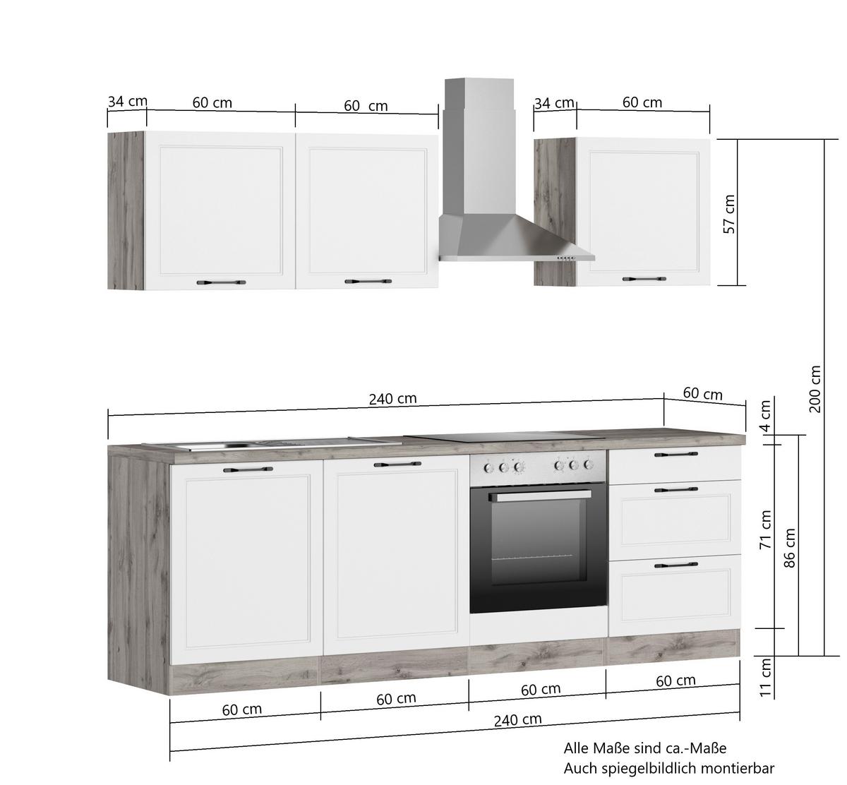 Küchenzeile Meran Mit Geräten B: 240 Cm Grau/eiche Dekor - Eiche Wotan/Grau, LIFESTYLE, Holzwerkstoff (240cm) - Held
