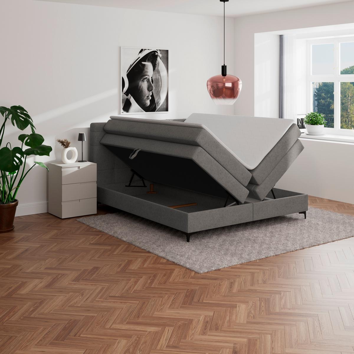 Boxspringbett MITTO Taupe 200x200 cm - Taupe/Schwarz, KONVENTIONELL, Textil/Metall (200/200cm)
