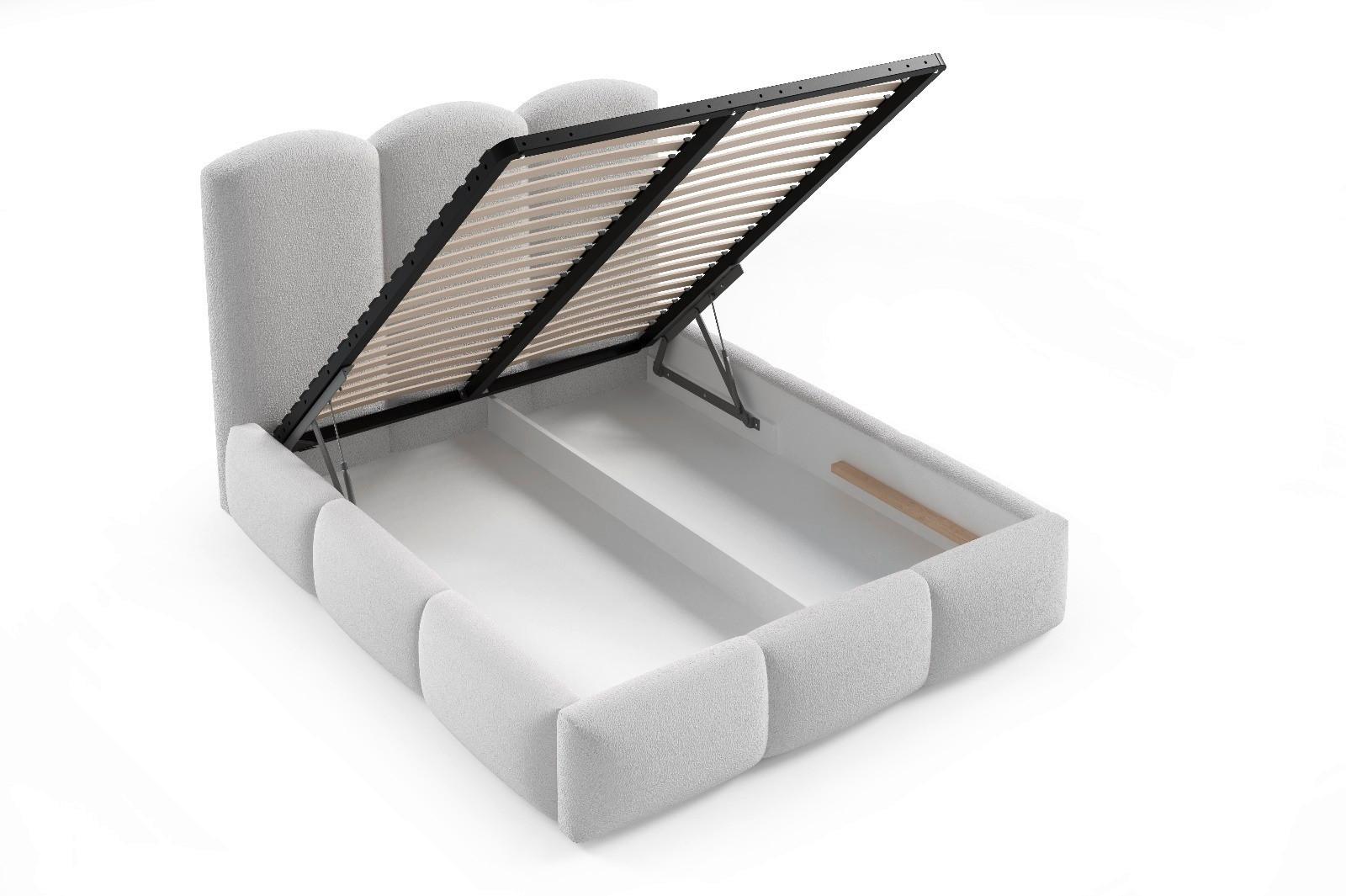 Polsterbett Bero Boucle Weiß, Lf: 180x200 cm - Ecru/Buchefarben, Trend, Holz/Textil (180/200cm)