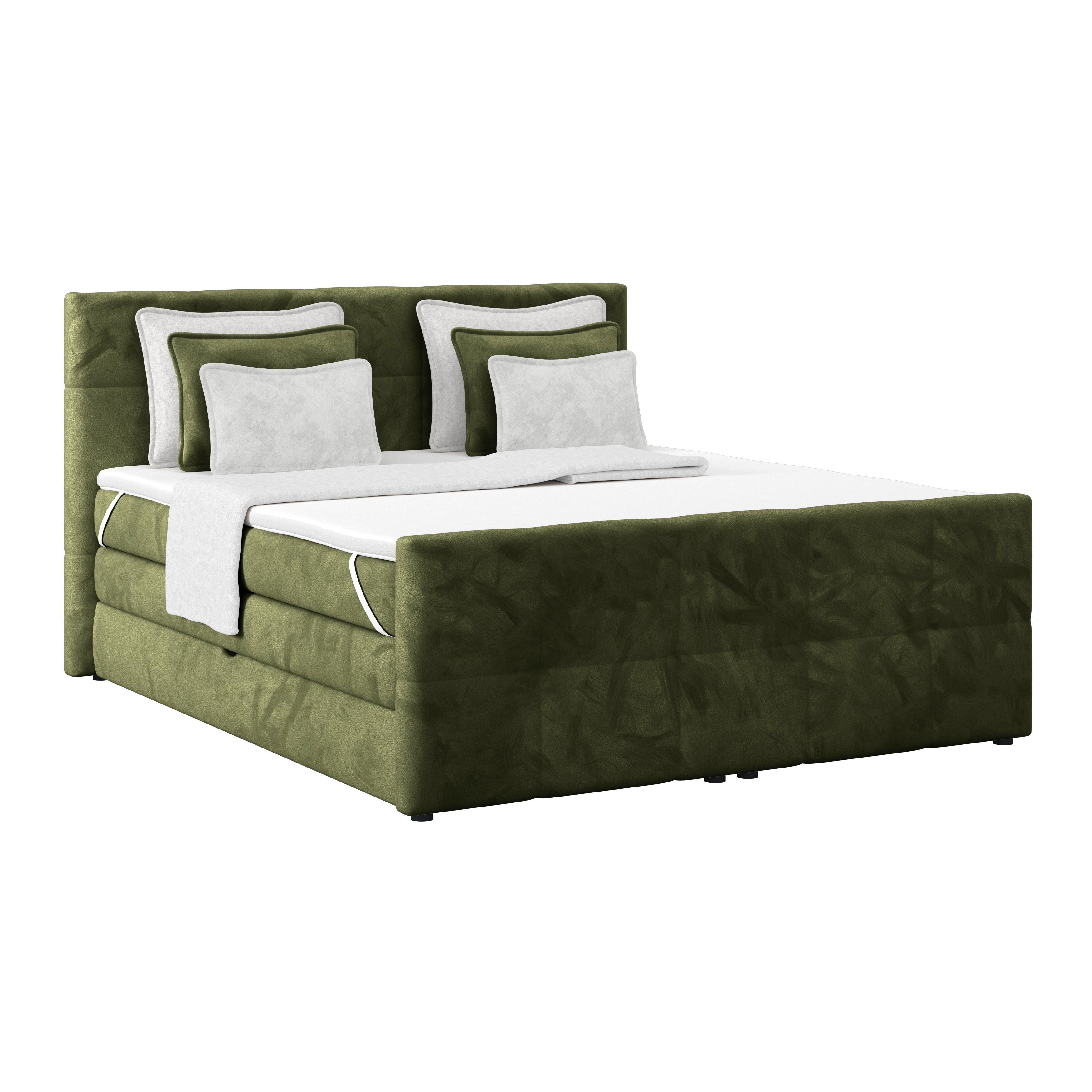 Boxspringbett mit Topper und Bettkasten 180x200 cm Medino - Dunkelgrün, KONVENTIONELL, Holz/Holzwerkstoff (180/200cm) - Luca Bessoni