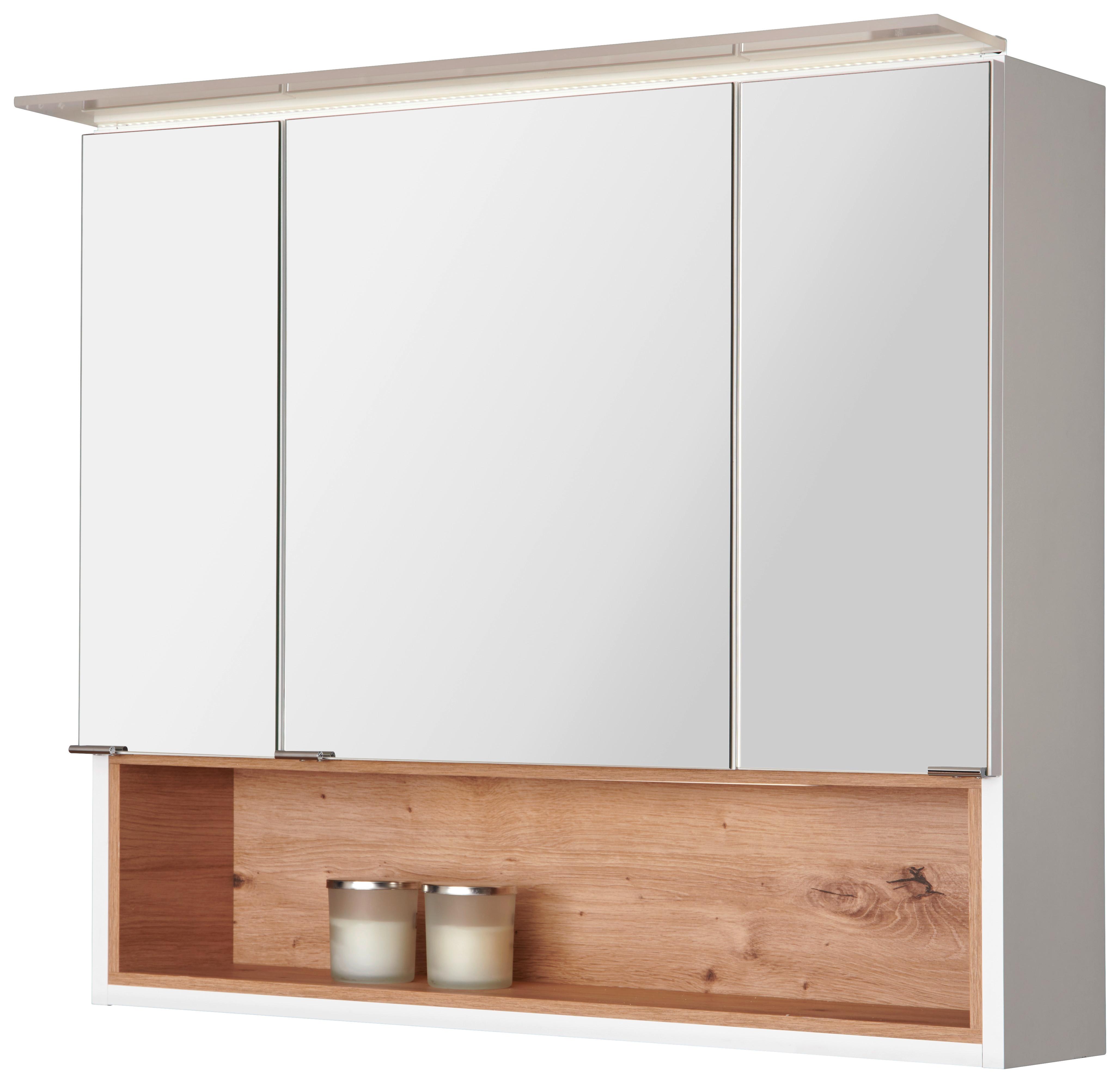 Spiegelschrank Mura mit Led 3-Türig BxHxT 80x71x26 cm - Weiß, MODERN, Glas/Holzwerkstoff (80/71/26cm)