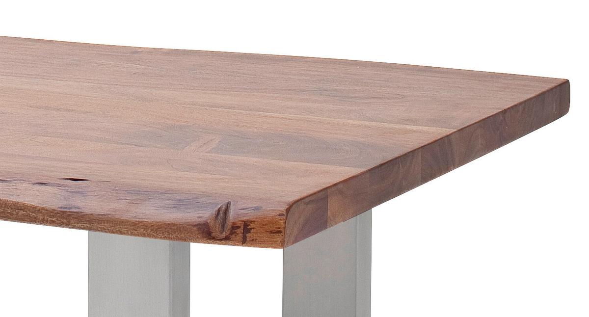 Couchtisch Holz Massiv Cartagena Walnuss/Edelstahlf. - Edelstahlfarben/Walnussfarben, MODERN, Holz/Metall (110/45/70cm)