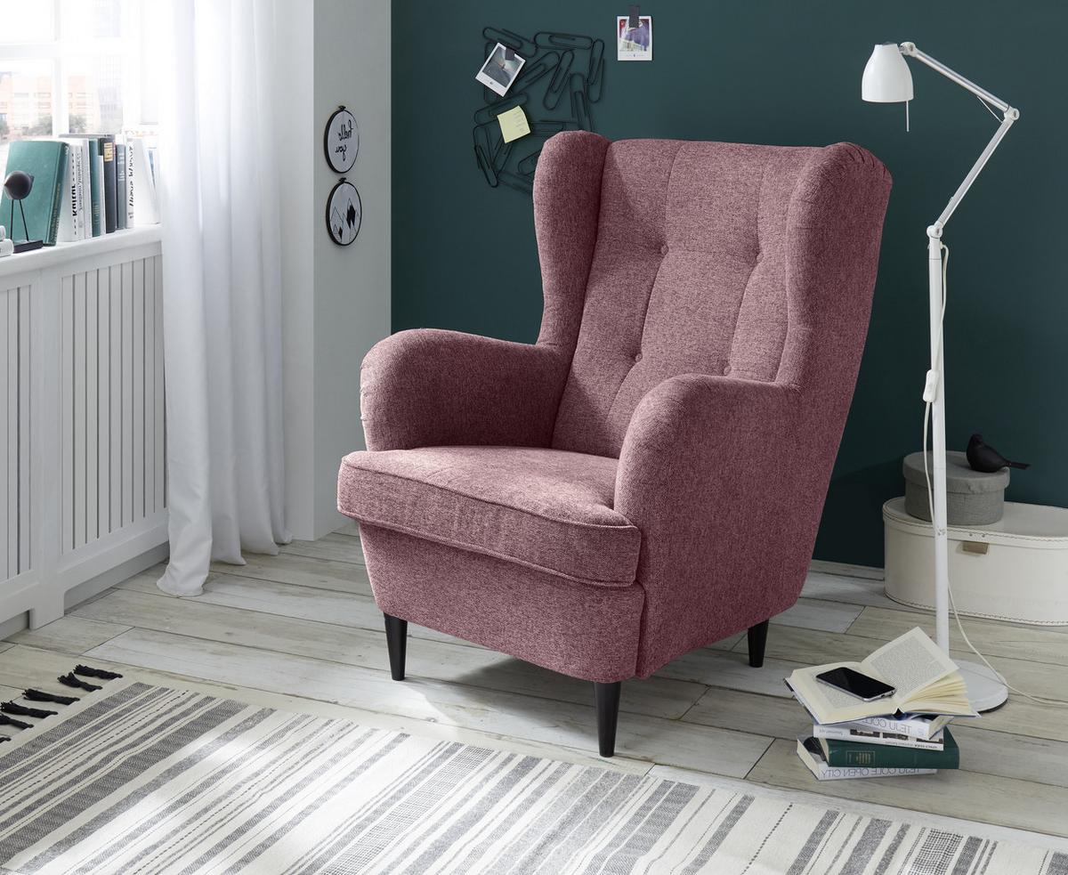 Ohrensessel Oskar Webstoff Rosa - Schwarz/Rosa, Basics, Holzwerkstoff/Textil (78/102/98cm) - MID.YOU