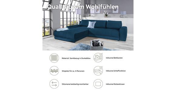 Ecksofa mit Schlaffunktion + Bettkasten Adria, Samt - Dunkelblau, MODERN, Textil (213/308cm) - Luca Bessoni