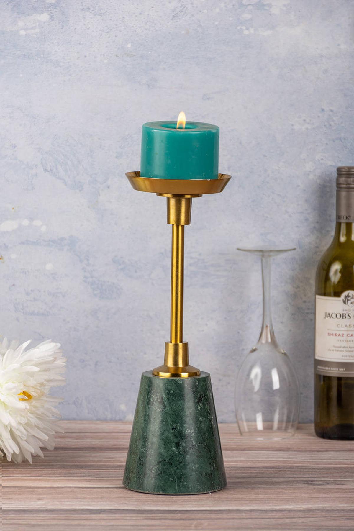 Kerzenständer Fayya Grün/ Goldfarben DxH 10x30 cm - Goldfarben/Grün, Trend, Stein/Metall (10/30/10cm) - Kayoom