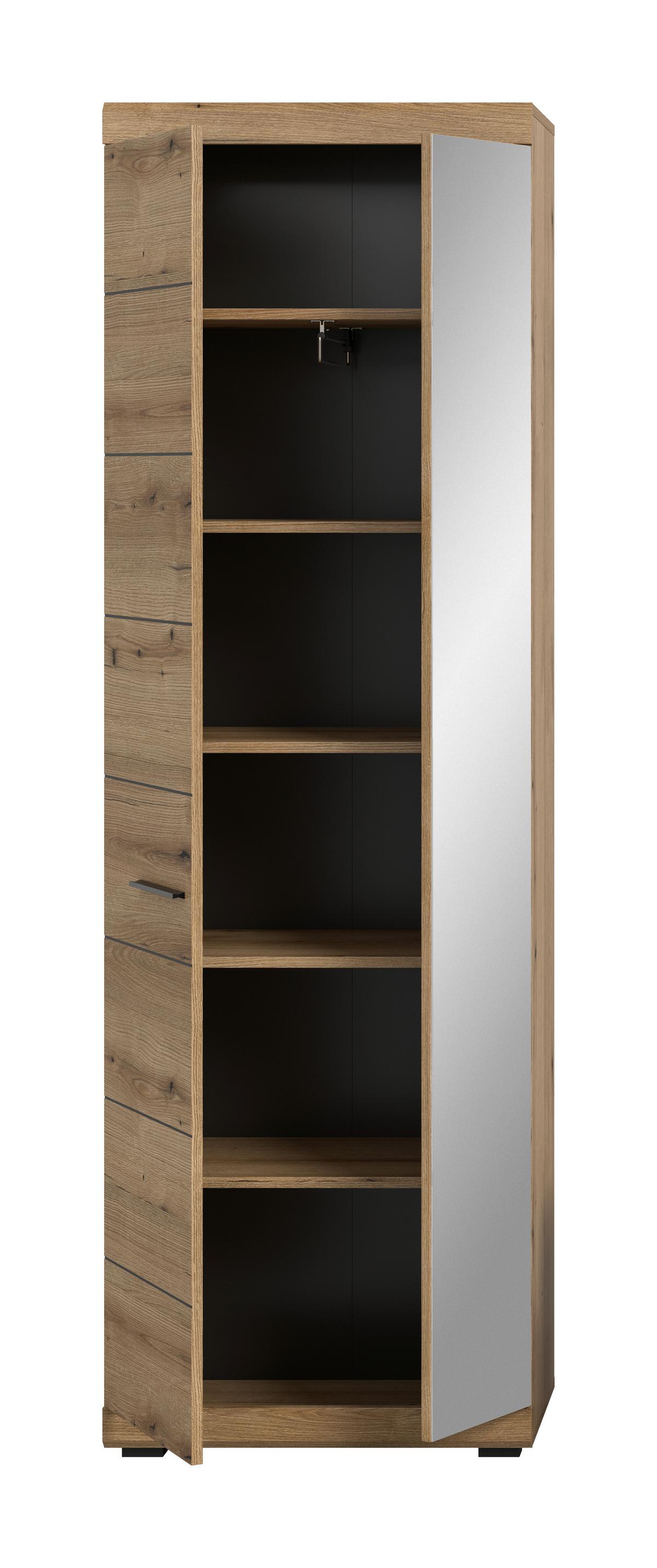 Garderobenschrank Scout Eiche Dunkel B: 62 Cm - Eiche dunkel/Silberfarben, Design, Glas/Holzwerkstoff (62/197/37cm) - Livetastic