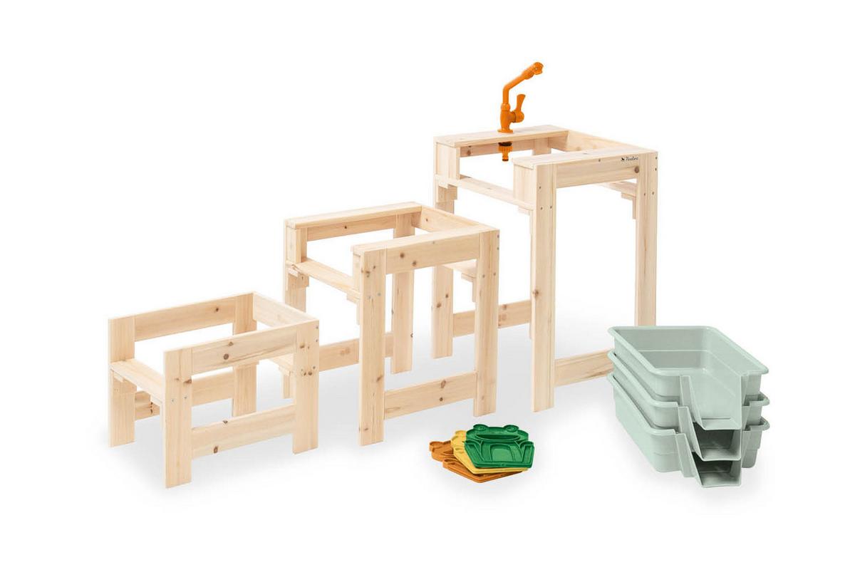 Kinderspieltisch 3er Set natur - Naturfarben, Basics, Holz (39,5/61/98cm) - Pinolino