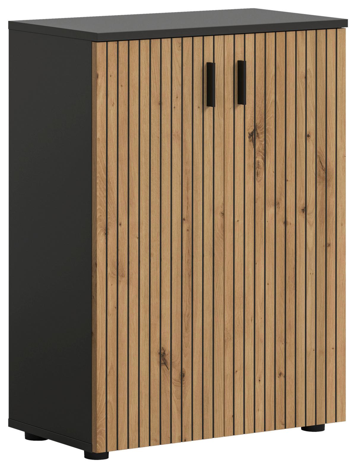 Midischrank Mone Grau/eiche Dekor B: 60cm - Schwarz/Eiche Artisan, Basics, Holzwerkstoff (60/81/30cm) - MID.YOU