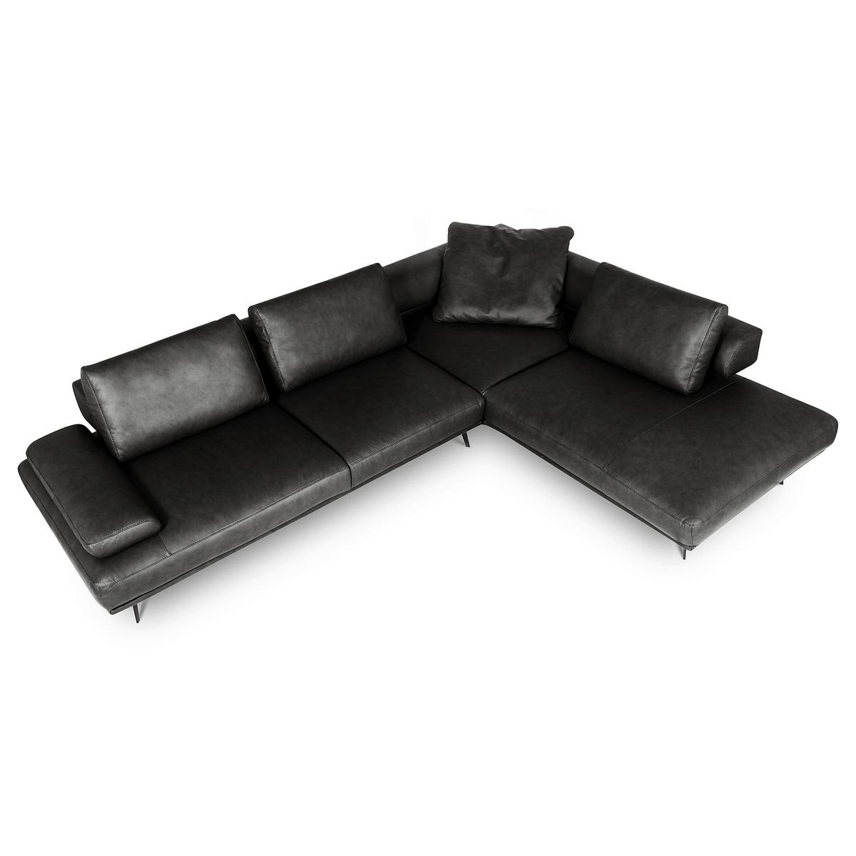 Ecksofa Como Echtleder Schwarz 306x237 - Schwarz/Grau, Design, Leder (306/237cm) - Livetastic