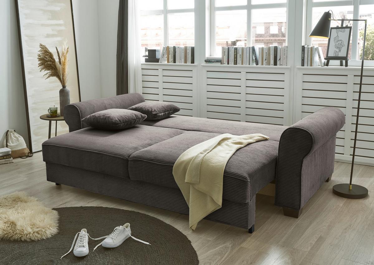 3-sitzer-sofa Mit Schlaf- Funktion Angelina Mokka Cord - Schwarz/Mokka, Basics, Textil (250/95/125cm) - MID.YOU