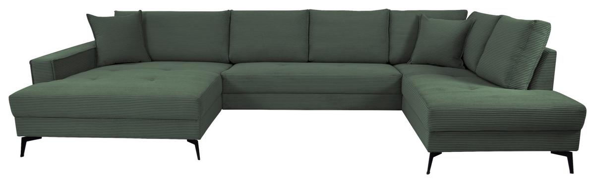 Wohnlandschaft Zero D-Grün U-Form 195x362x173cm - Dunkelgrün/Schwarz, Trend, Textil (173/362/195cm)