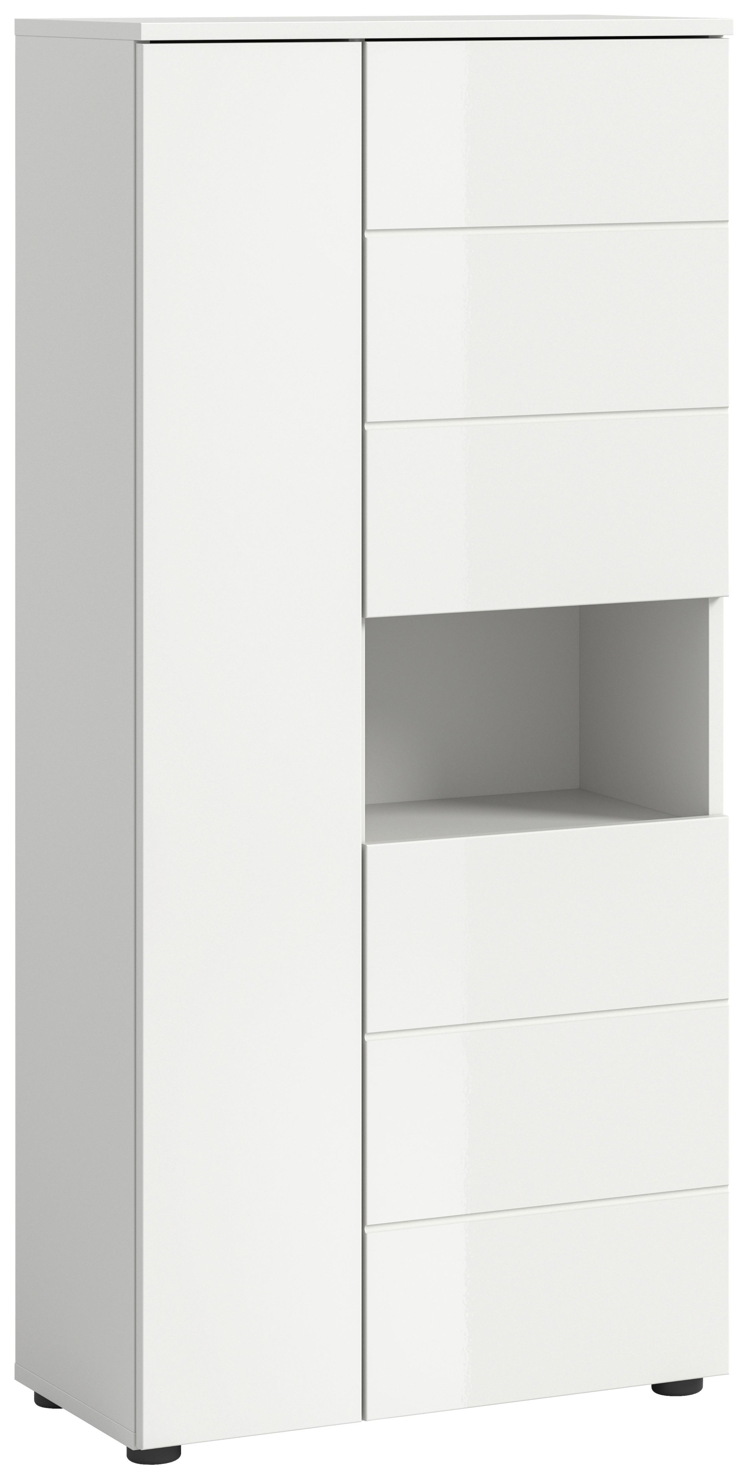 Midischrank Vira Weiß B: 60 cm - Weiß Hochglanz/Schwarz, MODERN, Holzwerkstoff (60/133/34cm) - MID.YOU