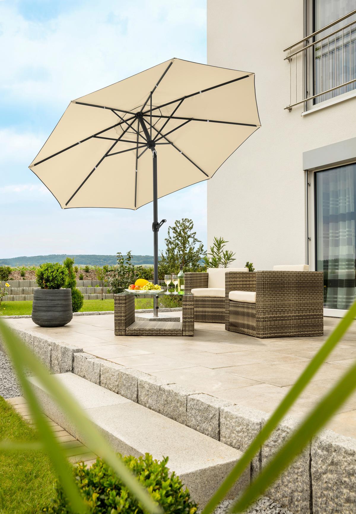 Sonnenschirm 300x275x300 Cm Naturfarben - Anthrazit/Naturfarben, Basics, Textil/Metall (300/275/300cm) - Schneider