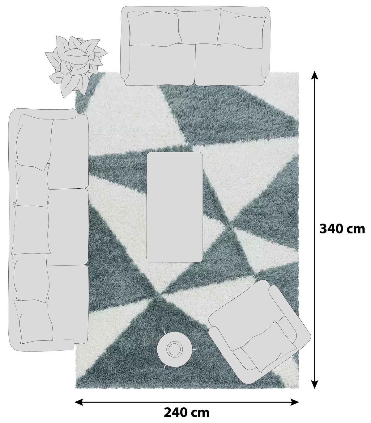 Hochflor Teppich Blau Naturfaser Tango 240x340 cm - Blau, Design, Textil (240/340cm)