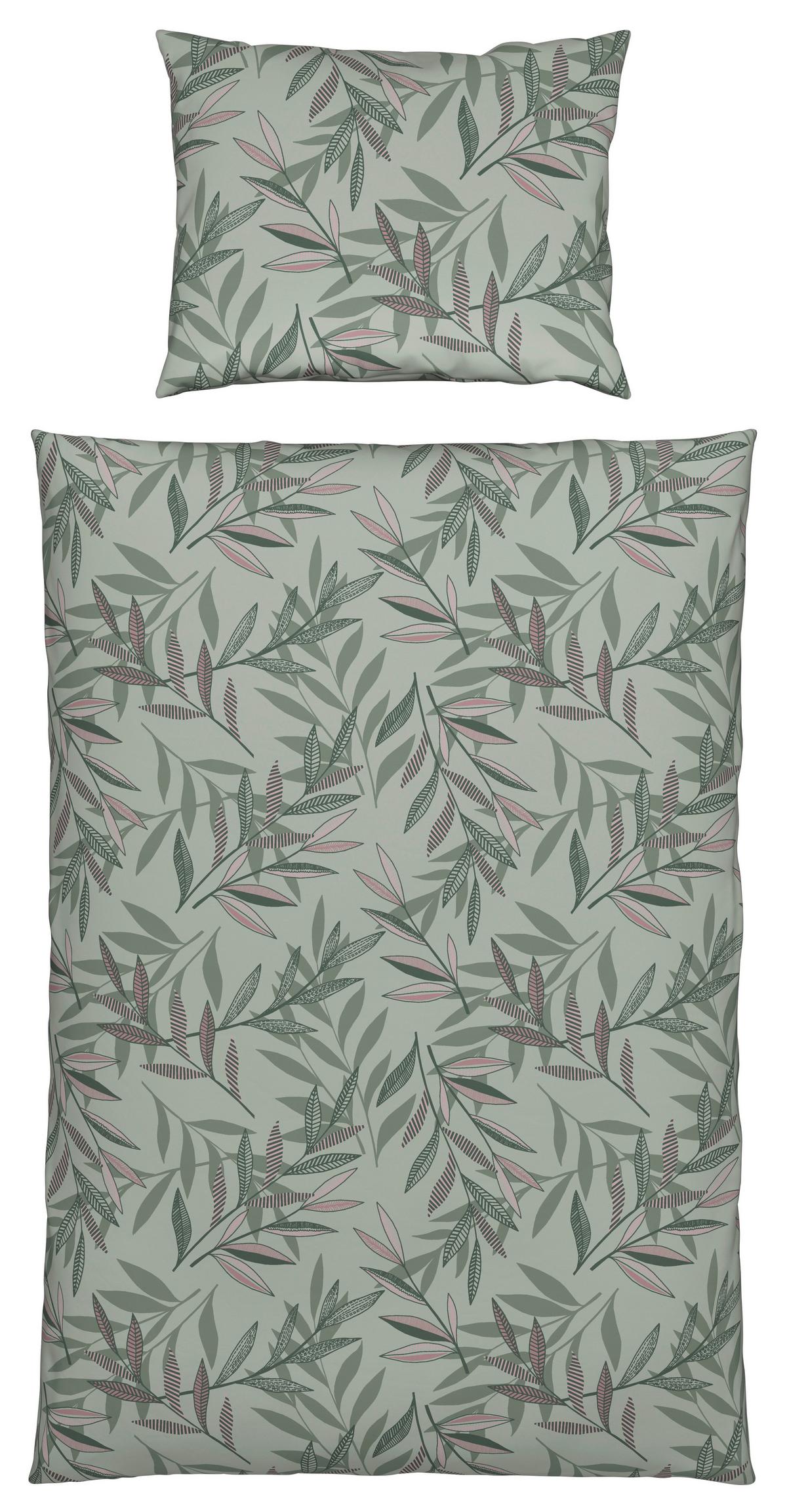 POSTEĽNÁ BIELIZEŇ STITCHED LEAVES - zelená/hnedofialová, textil (140/200cm) - Modern Living
