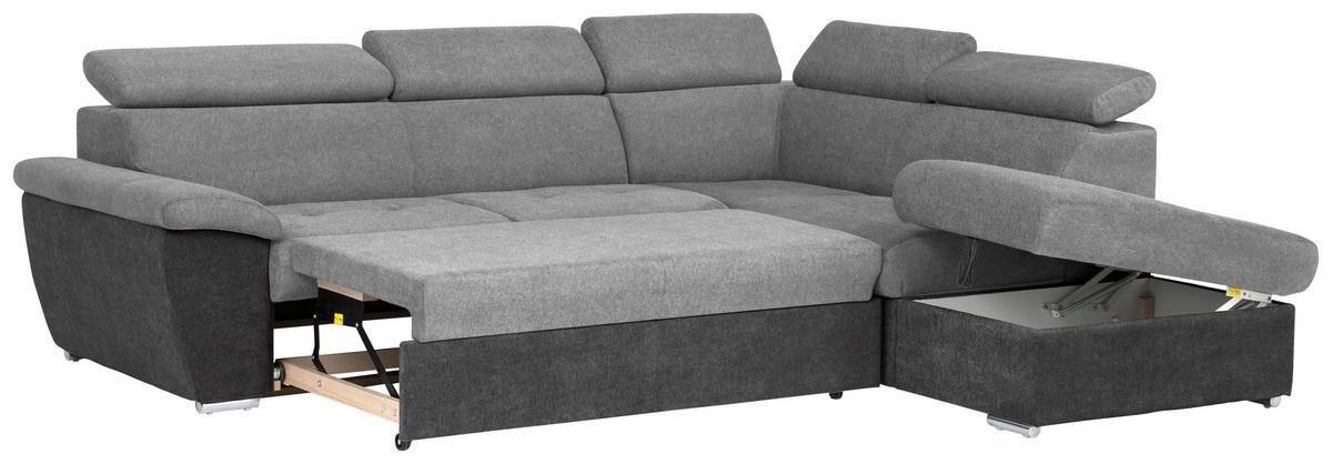 Ecksofa Mit Bettkasten Antero Kopfteile Verstellbar Grau - Chromfarben/Schwarz, Design, Textil (262/216cm) - Livetastic
