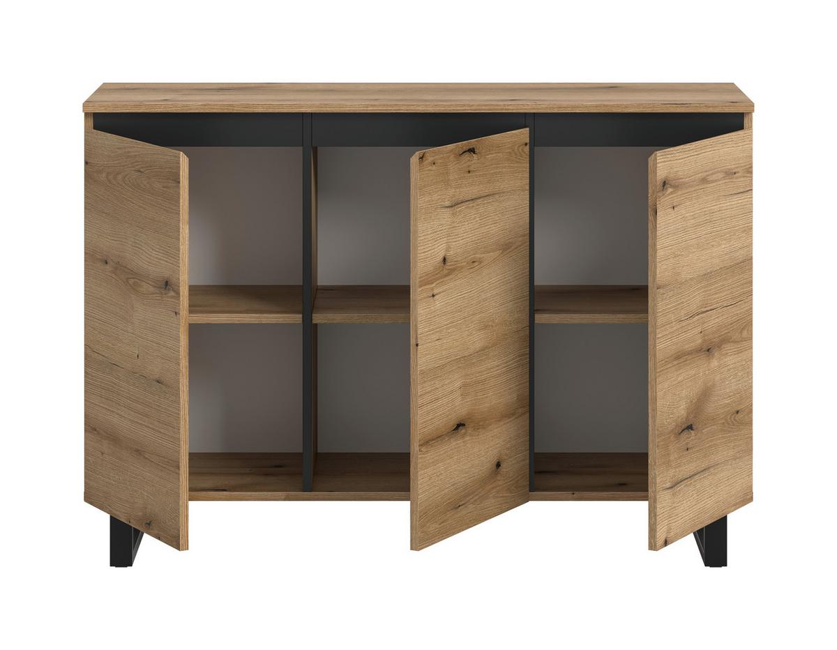 Sideboard Tomasa Eiche Dunkel B: 120 cm - Eiche dunkel/Schwarz, Design, Holzwerkstoff (120/84/36cm) - Livetastic