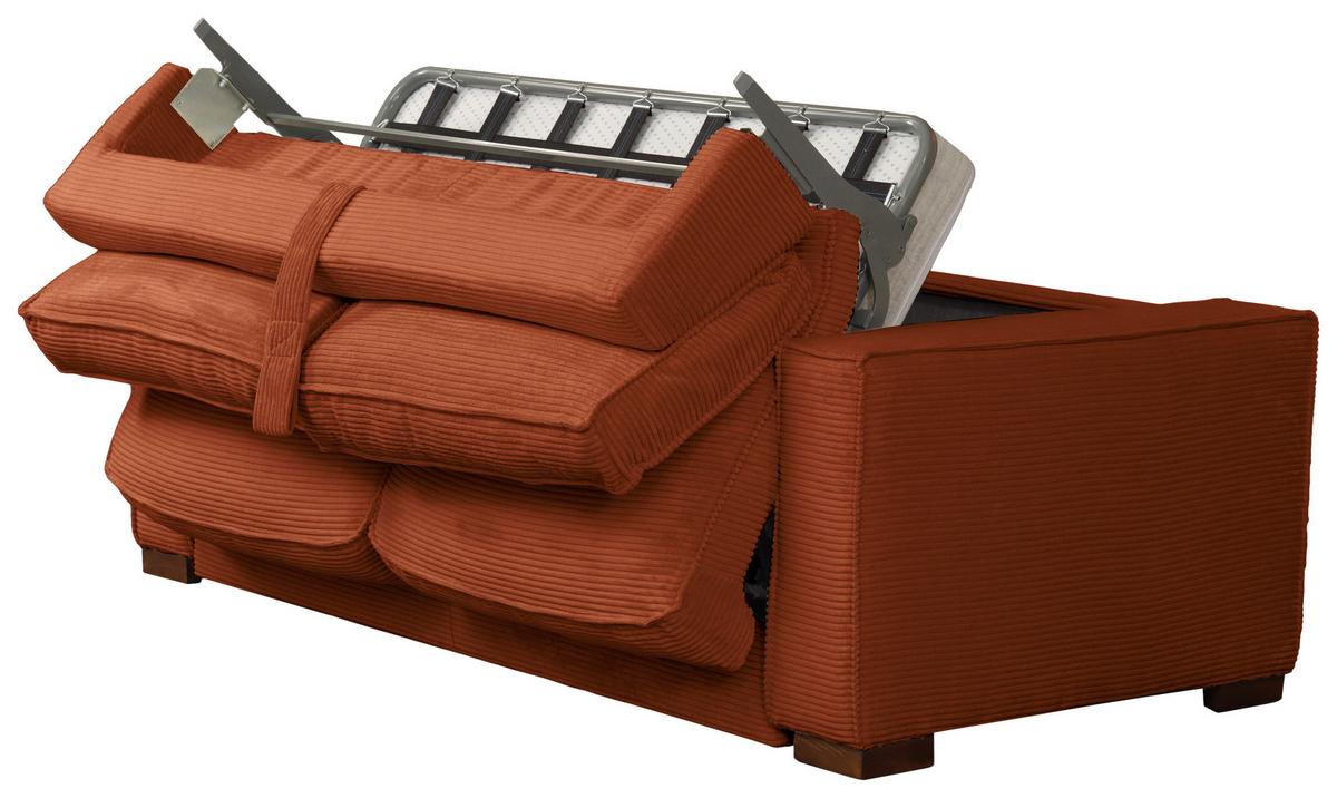 Schlafsofa Texas Rostfarben Cord, B: 203 cm - Rostfarben/Dunkelbraun, Design, Textil (203/85/99cm) - MID.YOU