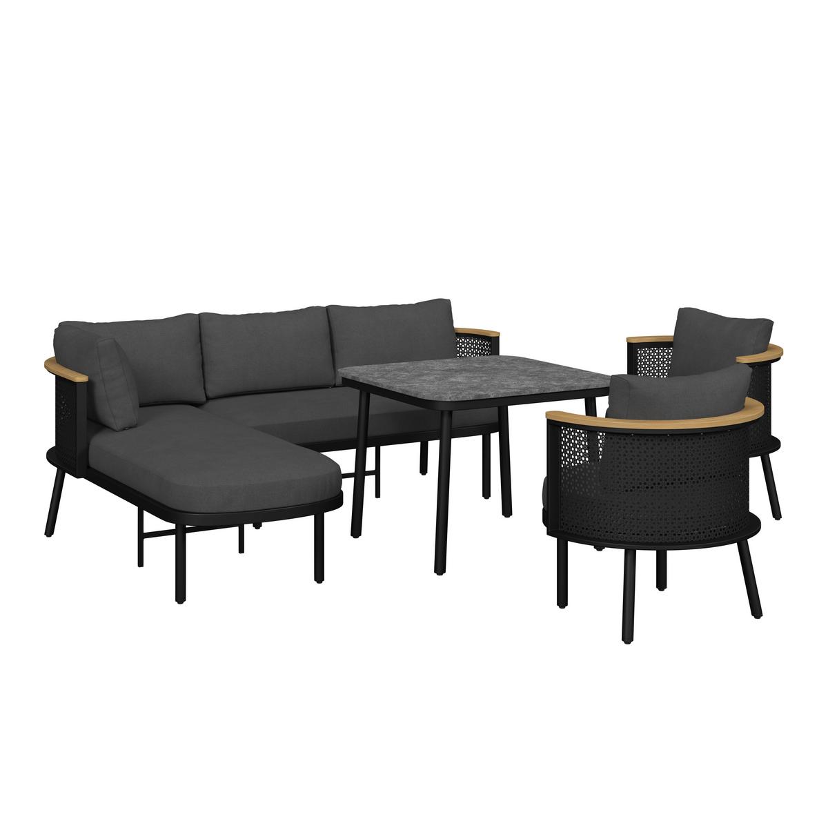 JEDÁLENSKÁ TERASOVÁ SÚPRAVA LISSA - čierna/farba hrušky, Modern, kov/textil - Bessagi Garden