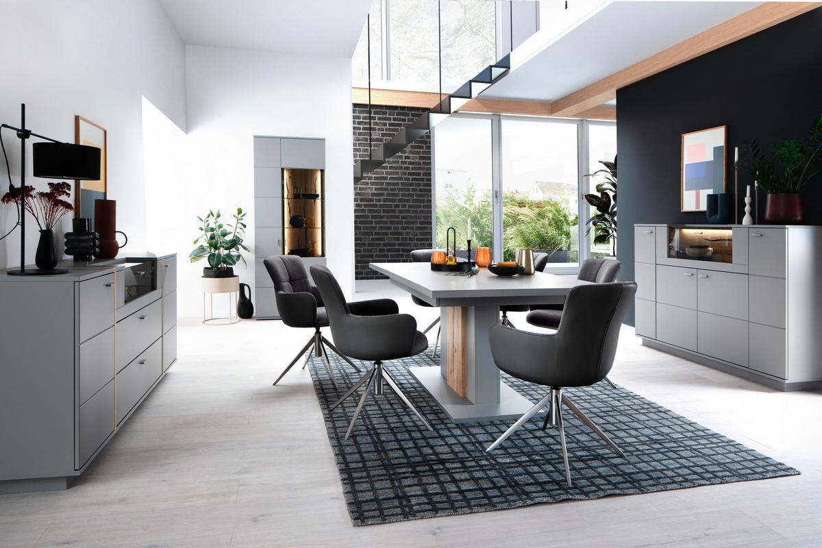 Sideboard Echtholz B: 196 cm Sevilla Grau/Eichefarben - Eichefarben/Grau, Design, Glas/Holzwerkstoff (196/87/44cm) - MID.YOU