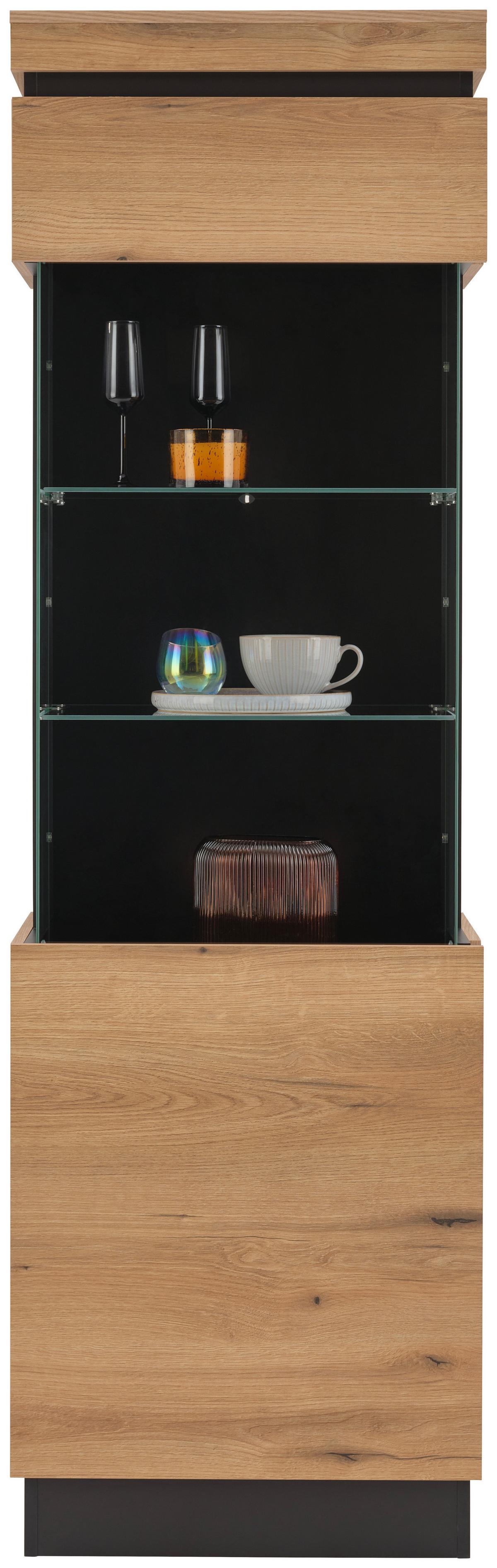 Vitrine Corte Grau /eiche Dekor B: 60 Cm - Eichefarben/Grau, Trend, Glas/Holzwerkstoff (60,1/200,5/40cm)