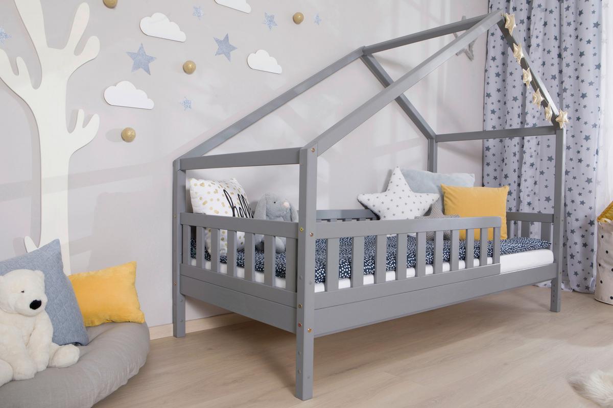 Hausbett Lou B: 90 Cm Hellgrau Lou - Hellgrau/Weiß, MODERN, Holz/Textil (90/200cm) - MID.YOU