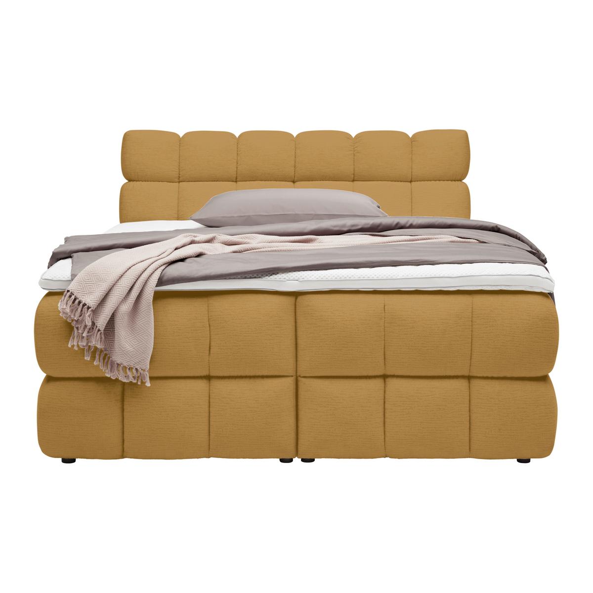 Boxspring postel BUBBLE BOX 180/200 cm, hořcicově žlutá - černá/hořčicově žlutá, Konvenční, kov/dřevo (180/200cm) - Premium Living
