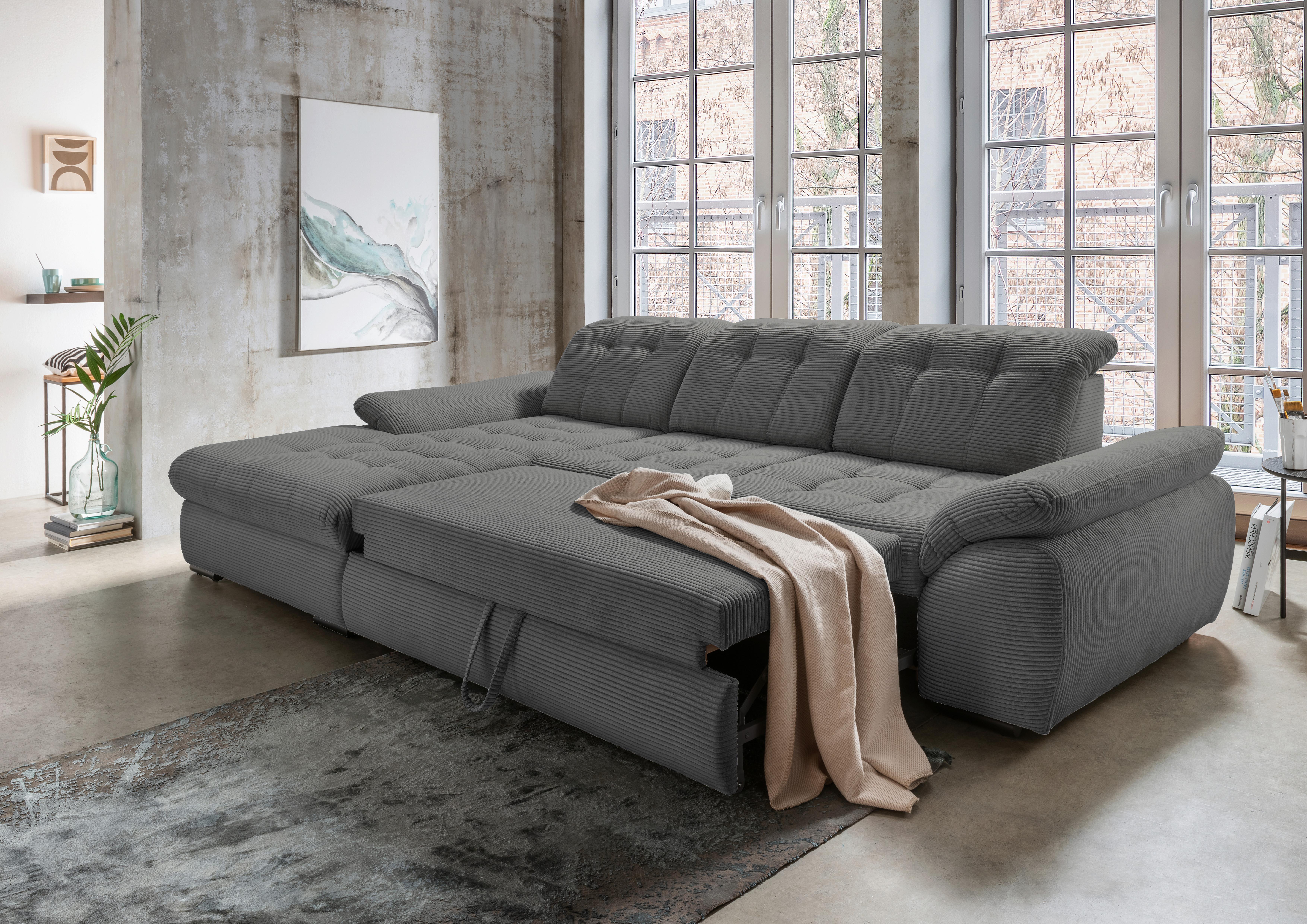 Ecksofa mit Bettkasten Rigatti Grau S: 184x314 cm - Schwarz/Grau, MODERN, Textil (184/314cm) - Livetastic