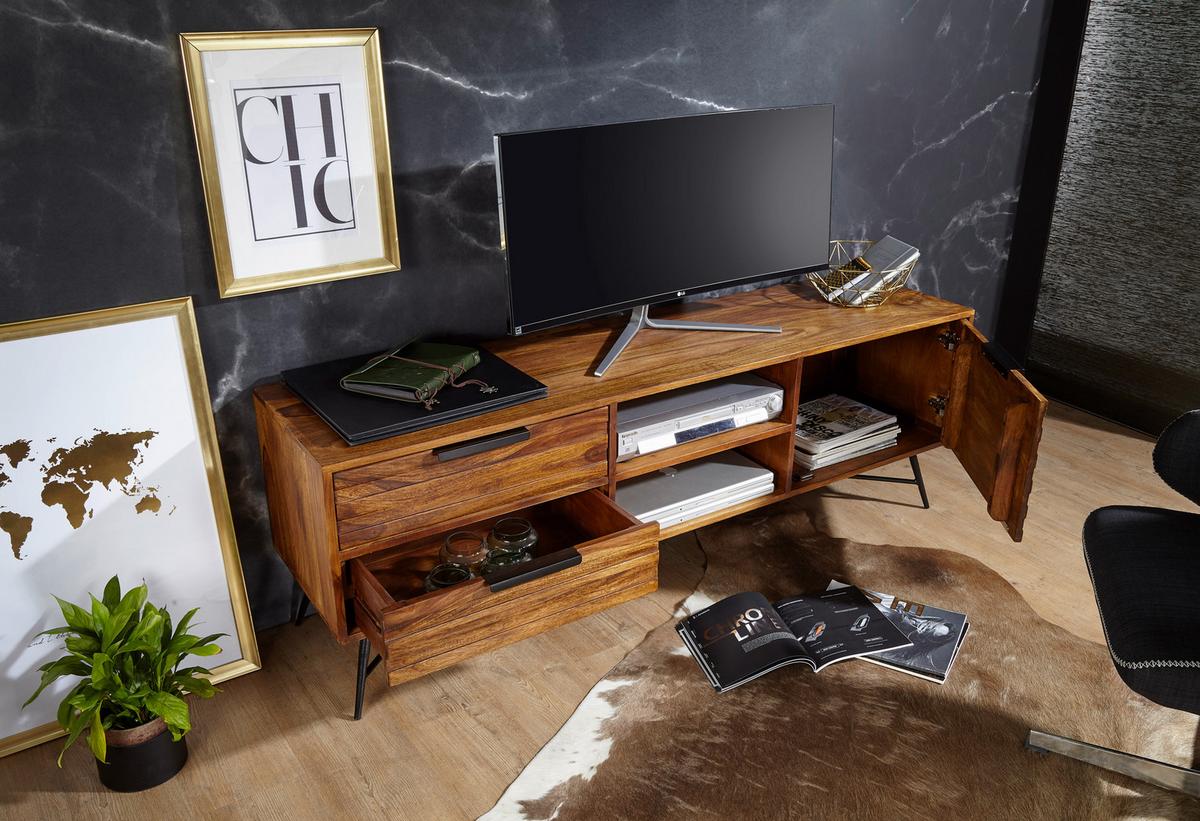 Sideboard Sheesham Sheeshamfarben/schwarz B:160cm - Sheeshamfarben/Schwarz, Design, Holz (160/54/40cm) - MID.YOU