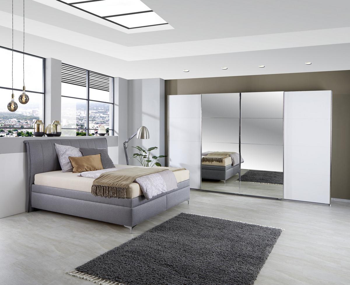 Manželská posteľ s roštom a matracom Teramo, 180x200 cm - sivá/biela, Konventionell, kompozitné drevo/textil (180/200cm)