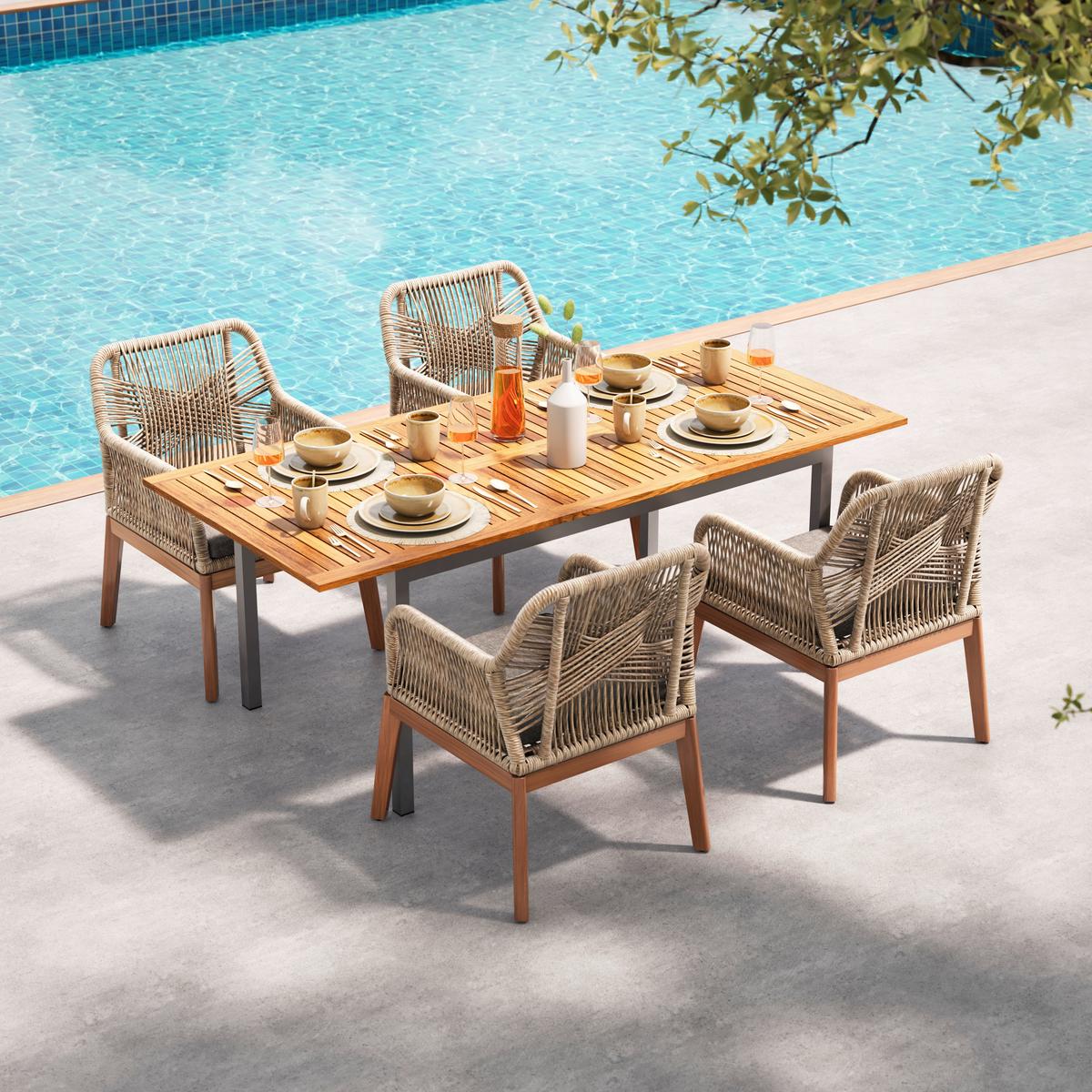 ZAHRADNÍ STŮL KOS - šedá, Natur, kov/dřevo (150-200/75/90cm) - Mömax