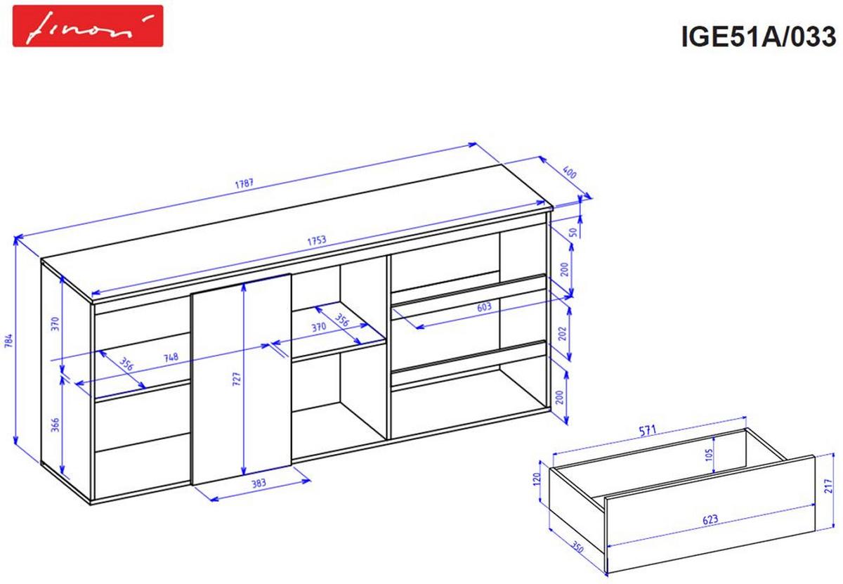 Sideboard 178cm Image 51a, Weiß - Schwarz/Weiß, Design, Holzwerkstoff (178/80/40cm) - MID.YOU
